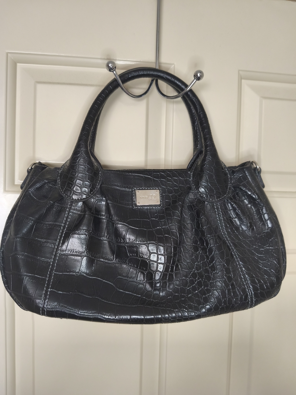 Nine & Co. Black Faux Croc-Embossed Shoulder Bag